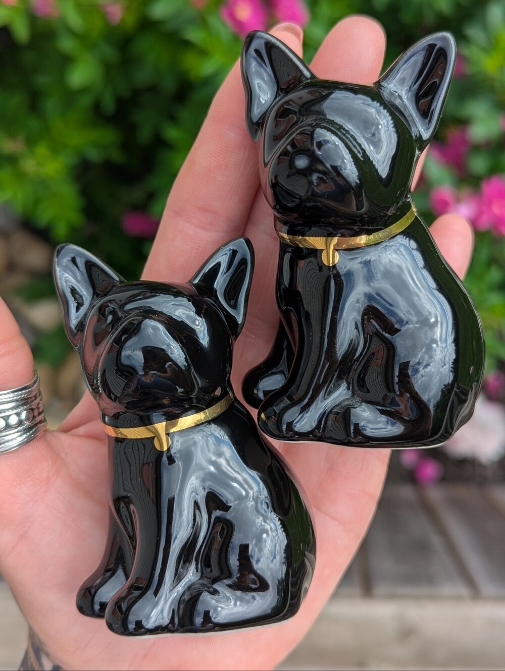 VTG French Bulldog Salt & Pepper Shakers Ceramic Puppy Figurines Dog Lovers MCM